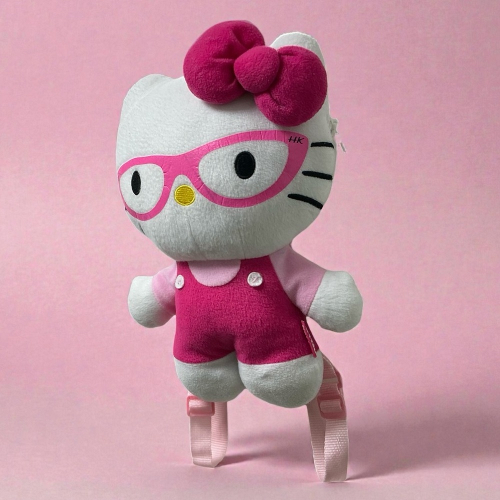 Adorable Hello Kitty Plush Backpack with Pink Bow and Glasses